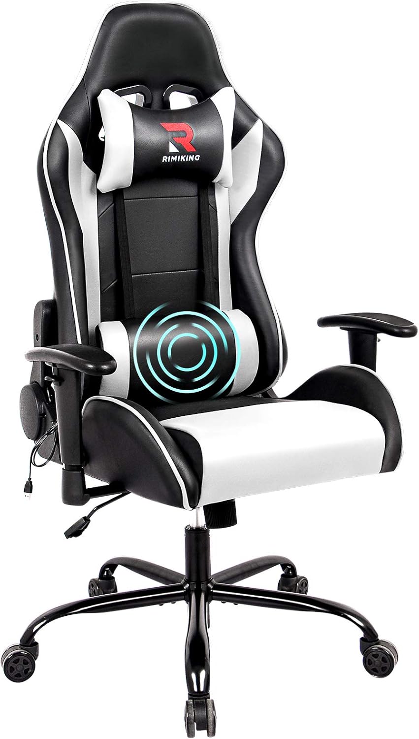 Rimiking Massage Computer Gaming ChairHigh Back PU Leather Racing Desk