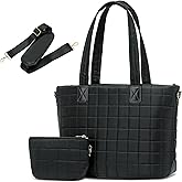 SUIKIHUM Large Travel Tote Bag for Women, Quilted Puffy Tote Bag with Detachable Shoulder Strap, Laptop Work Bag W/Handbag