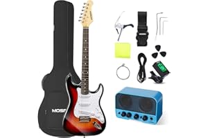 MOSEN MUSIC MOSEN 39in Full Size Beginner Electric Guitar Starter Kit, Beginner Starter, with Amplifier, SSS Pickups, Gig Bag, Pick, Tunner, Capo, Cable, Tremolo Bar, Wiping cloth - Sunburst