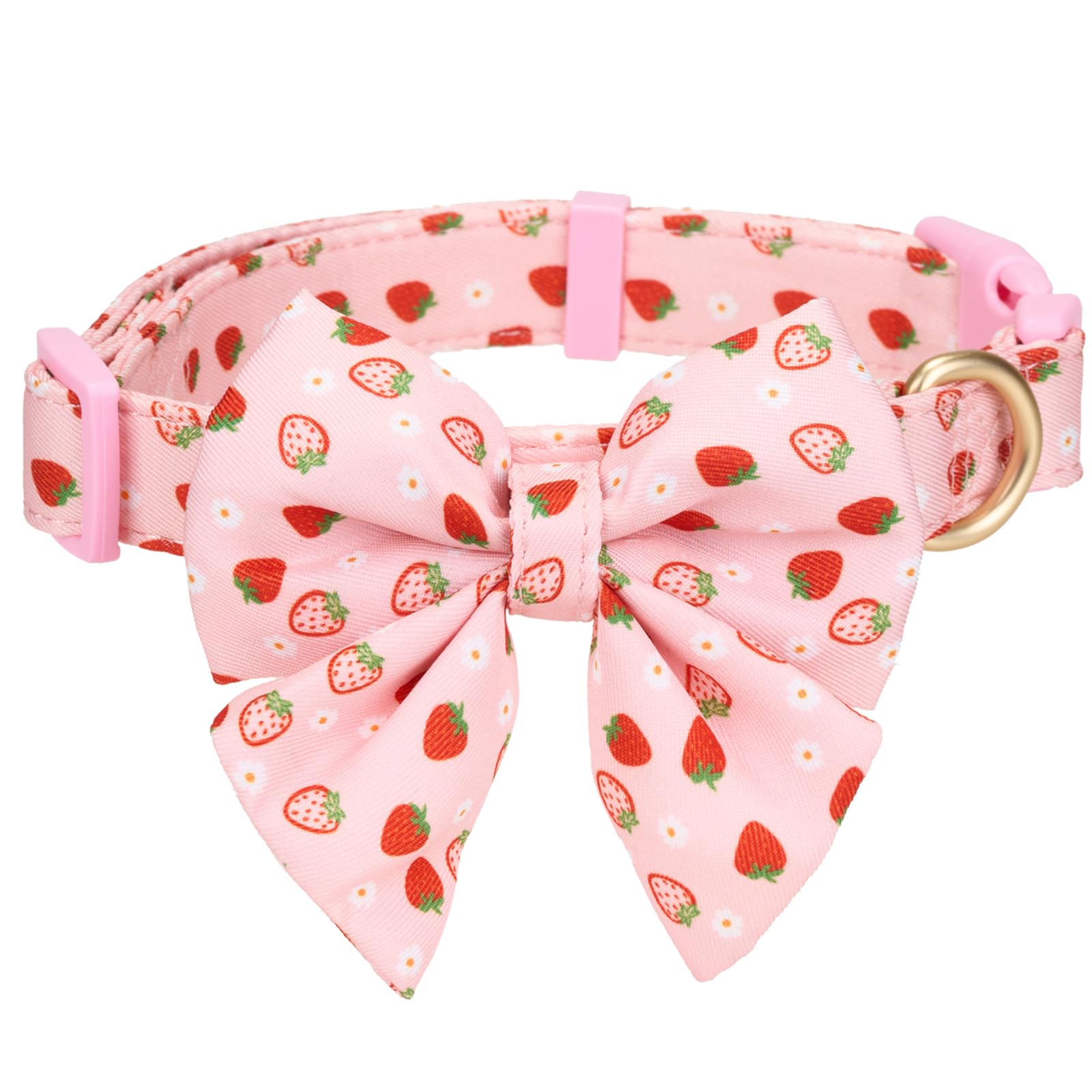 YUDOTE Dog Collar with Bow,Soft Lightweight Polyester with Printed Strawberry Pattern for Small Active Female Dogs Daily Use, Pink — image 1