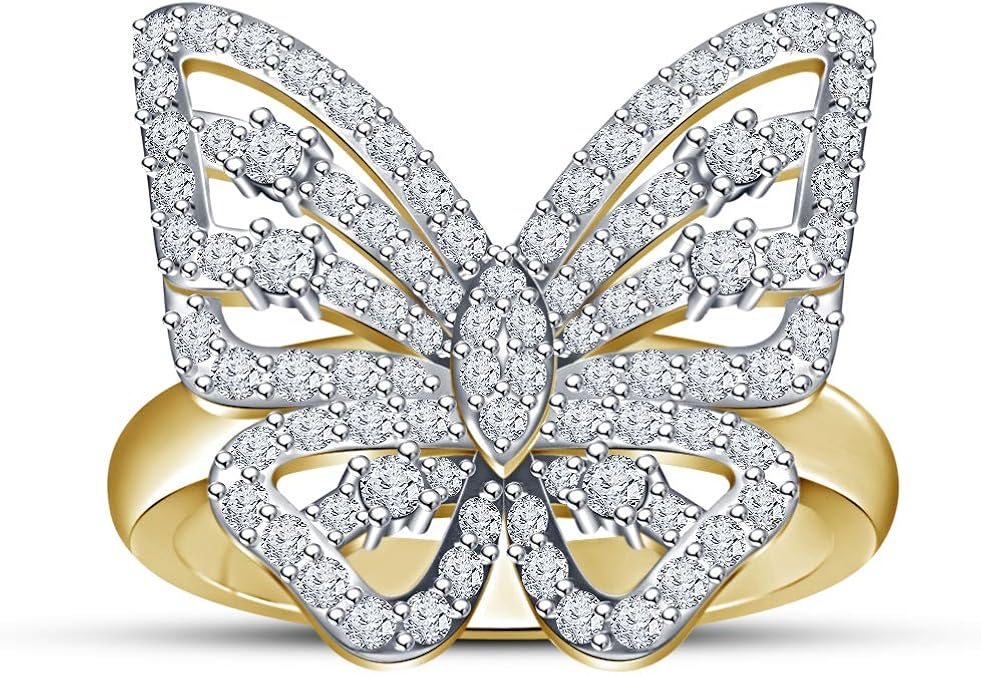 1.50Ct Round Cut Diamond 14K Yellow Gold Finish Butterfly Wedding Ring (K 1/2) Amazon.co.uk