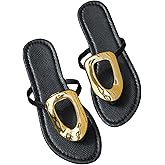 GORGLITTER Women's Gold Flip Flops Thong Flat Sandals 2025 Dressy Summer Vacation Open Toe Slides