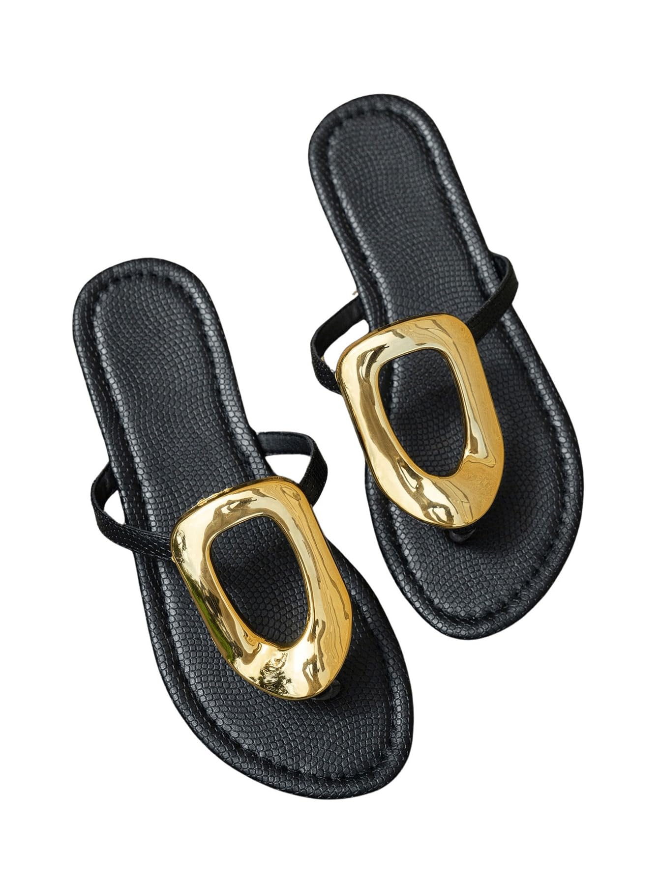 Photo 1 of GORGLITTER Women's Gold Flip Flops Thong Flat Sandals 2025 Dressy Summer Vacation Open Toe Slides Black 8