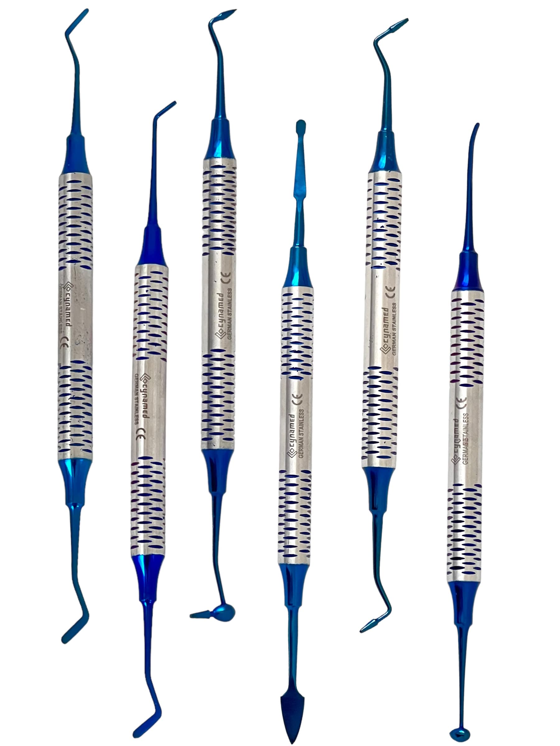 Photo 1 of German Stainless-Dental Composite Resin Filled Scraper Non Stick Filling Instruments Kit-Dental Filling Spatula,Double Headed Dental Restoration Tool Blue Titanium