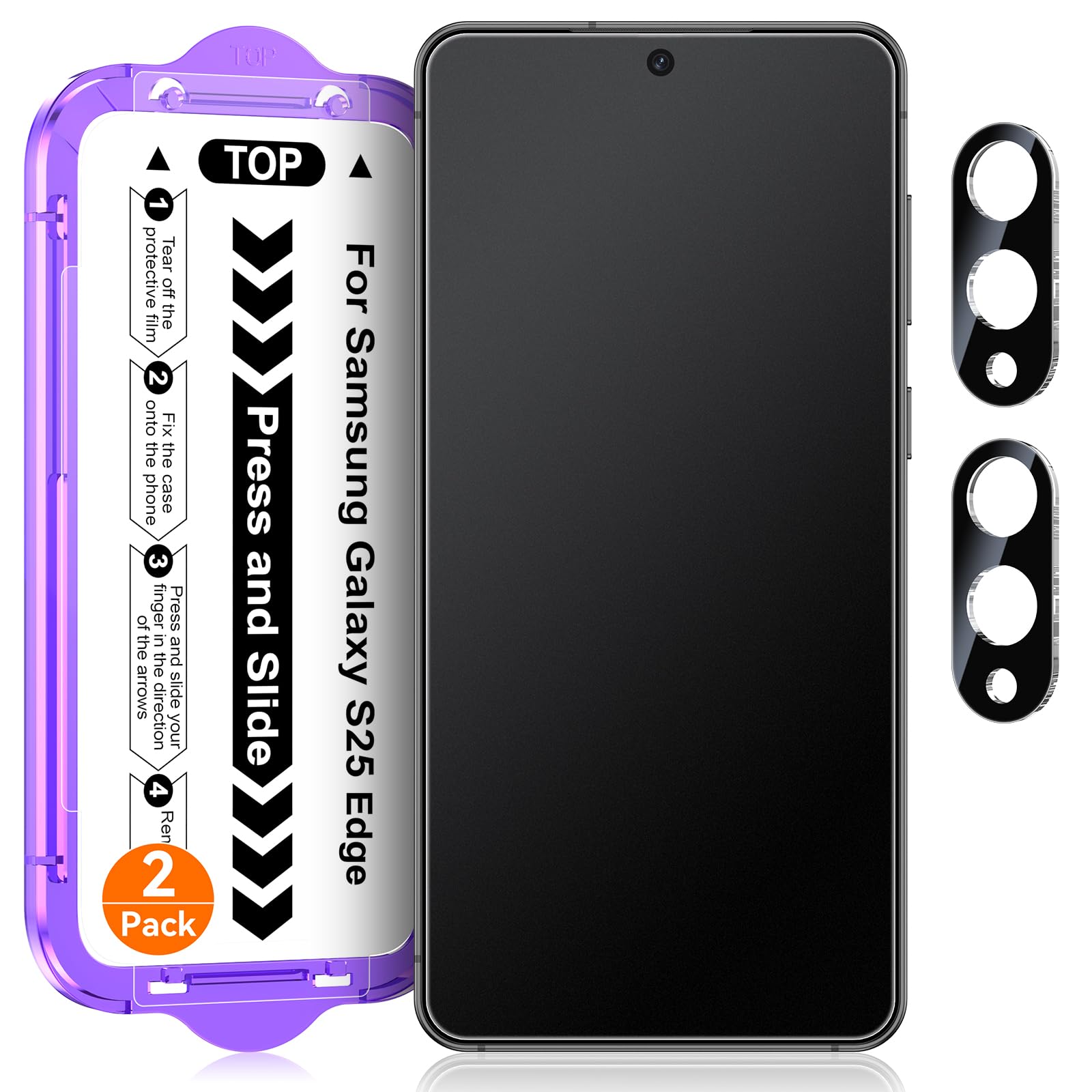 Photo 1 of Ksleri 2 Pack for Samsung Galaxy S25 Edge [6.7 Inch] Matte Glass Screen Protector + 2 Pack Camera Lens Protector with Easy Installation Kit, Fingerprint Unlock, Anti-Glare, 0.2mm Tempered Glass