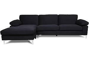 TOKAA 103.5" L-Shaped Sectional Sofas, Modern Velvet Upholstered 2-Seater Couch with Left Chaise Longue, Metal Leg, Removable Seat and Back Cover, for Living Room, Home, Office, 103.5inch, Black