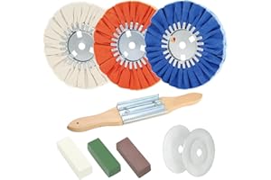 QZATTCAEN 9 Pcs Airway Buffing Wheel Kit 8 Inch Polishing Wheel and Polishing Compound for Angle Grinder Buffing Rake Buff Safety Flange Aluminum Polishing Kit 8" in Diameter 5/8" in Arbor Hole