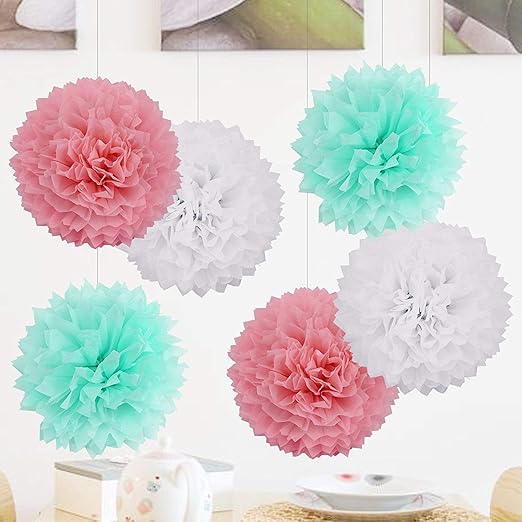 6 Stuck Seidenpapier Pompoms Pomponsweiss Rosa Mint Grun Set Deko Party Hochzeit Geburtstag Weihnachten Baby Shower Feier Dekoration 30cm Amazon De Kuche Haushalt