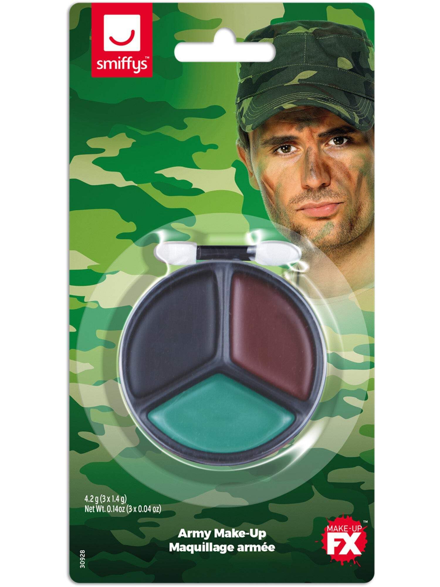Smiffys Make-Up FX, Army Camouflage Kit, Grease, M with Facepaints & Applicator, Land, Sea and Air Forces Fancy Dress, Troops Dress Up Cosmetics & Disguises Halloween