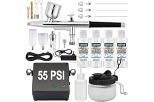X ARTY HUB Airbrush Kit with Air Compressor, 55 PSI High-Pressure Non-Clogging Air Brush Gun with 0.2/0.3/0.5mm Nozzles & Cle