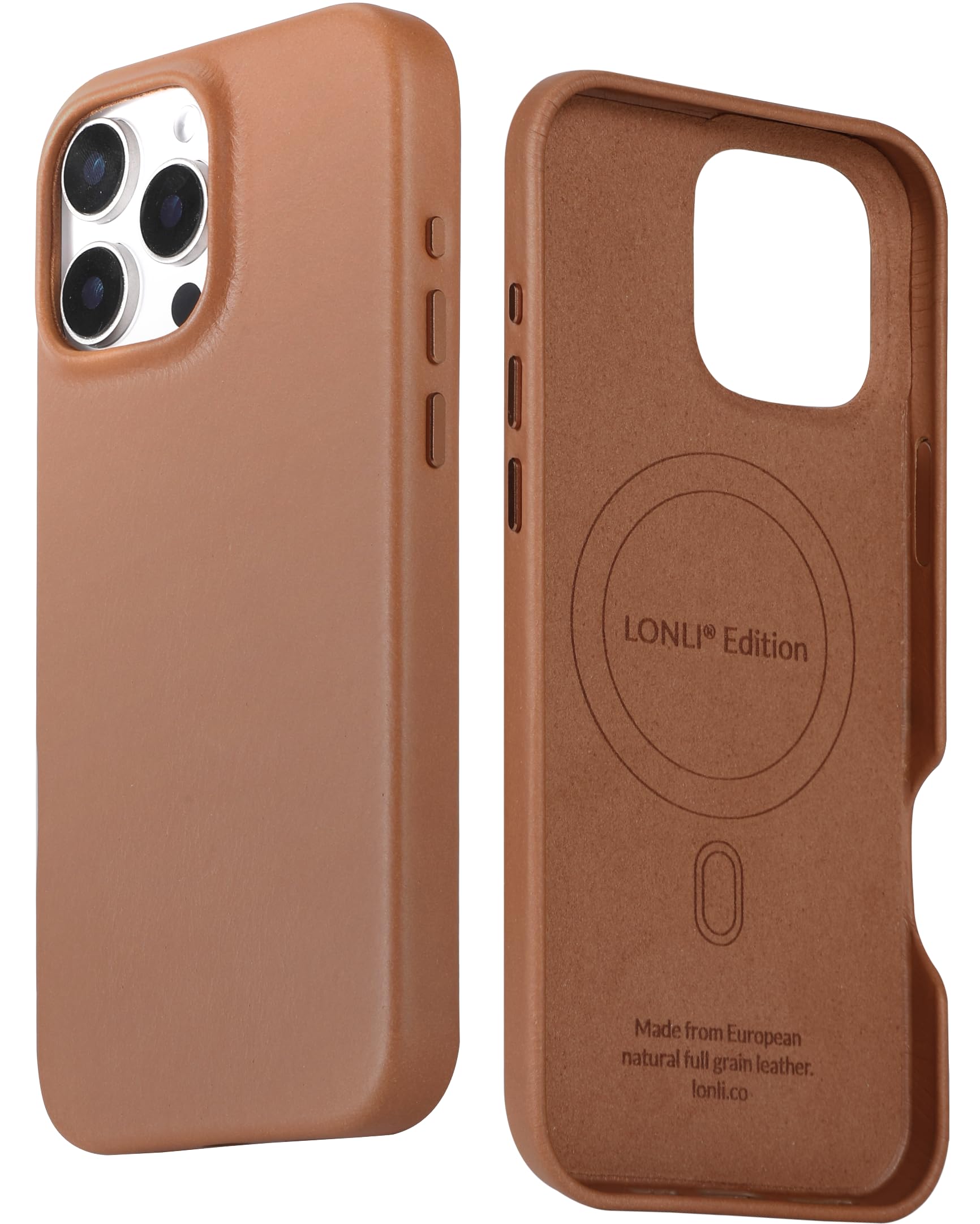 LONLI Edition - for iPhone 16 Pro Max - Premium European Full Grain Leather Phone Case - Develop Patina Over Time - [Compatible with Magsafe] - Saddle