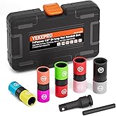 1/2-Inch Drive 7pc Half Size Lug Nut Flip Socket Set, Wheel Protector Impact Deep Socket, Non-Marring Thin Wall Wheel Nut Socket for Car, CR-MO Steel, Metric, W12207