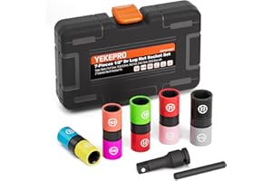 1/2-Inch Drive 7pc Half Size Lug Nut Flip Socket Set, Wheel Protector Impact Deep Socket, Non-Marring Thin Wall Wheel Nut Soc