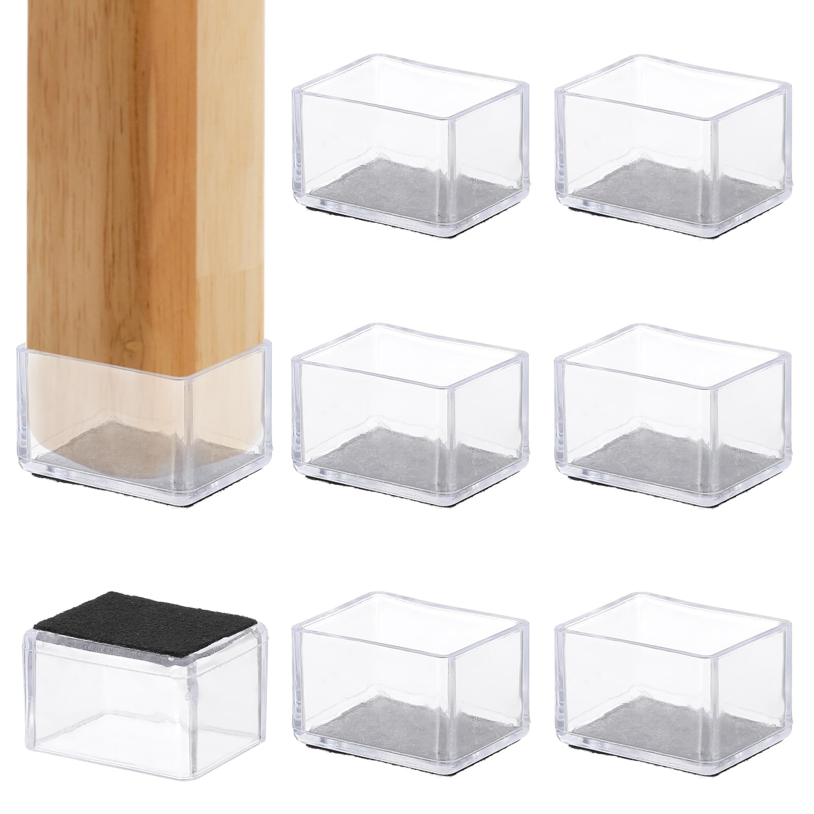 PATIKIL Chair Leg Floor Protector for Hardwood Floors, 8 Pcs Rectangle PVC Felt Fit 1.57" x 1.18" Furniture Leg Cap Furniture Feet Cover Furniture Feet Carpet Small Slider, Transparent