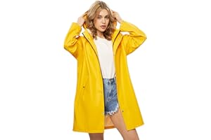 UNIQUEBELLA Rain Jackets for Women Waterproof, Raincoat Long Hooded Rain Coats Outdoor Windbreaker Trench Coat