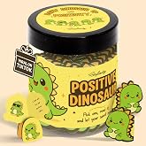 STOFINITY Positive Dinosaur Jar, 60 Affirmation Cards, Green | 60 notes, wooden stand, teen girl, coworker and birthday gifts, dinosaur desk accessories