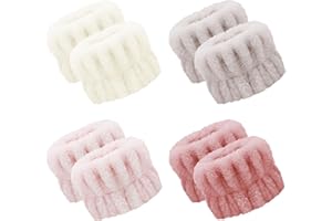 Hosslearlear 4 Pairs Wrist Bands for Washing Face, Microfiber Wristbands for Women Skin Care Preventing Water from Spilling Down Arm, Multicolor (Beige, Mica, Pea red, Pink)