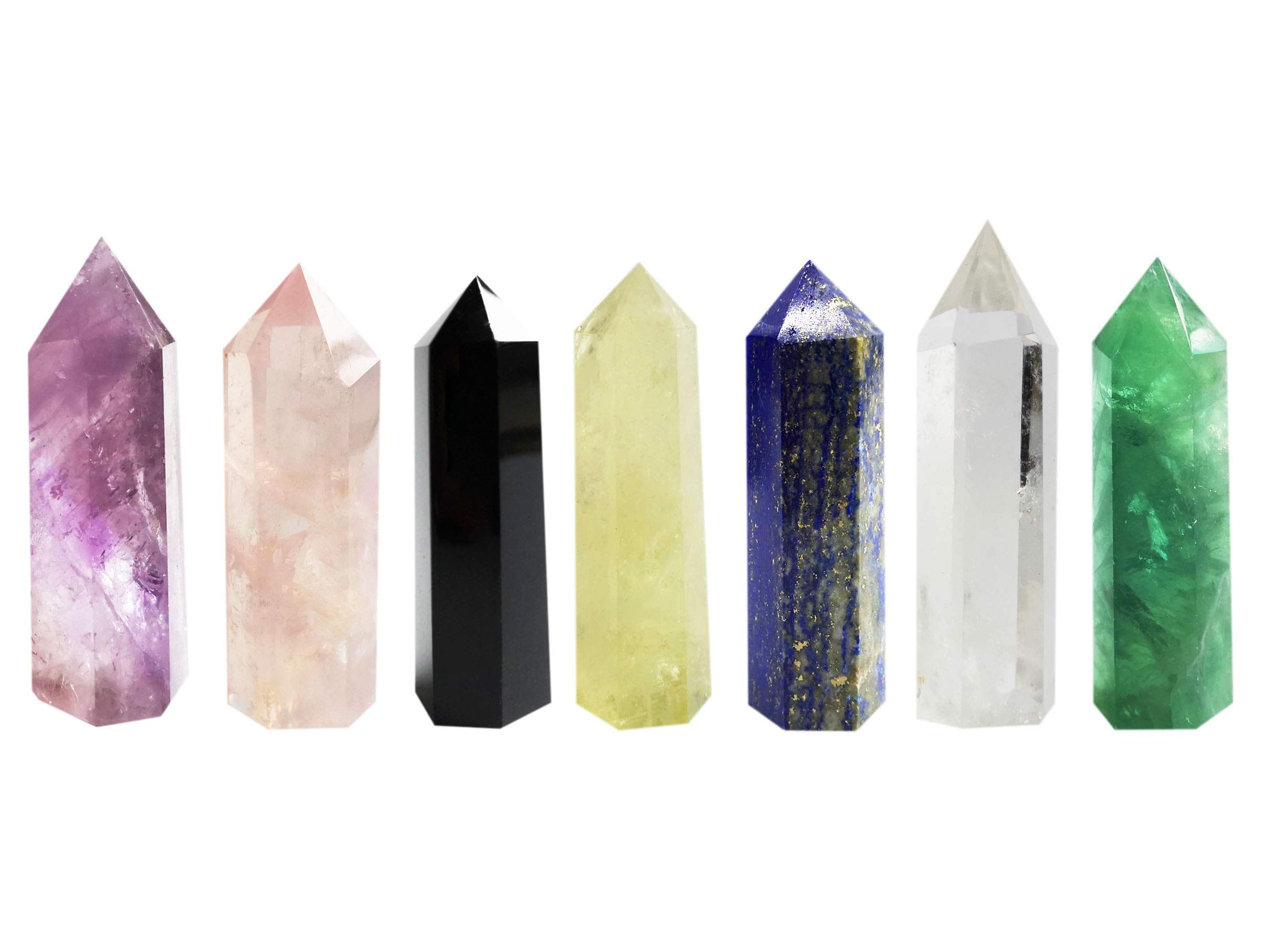 Healing Crystal Wands Point Faceted Prism Bars for Reiki Chakra Meditation Therapy Deco (Set of 7 Wands)