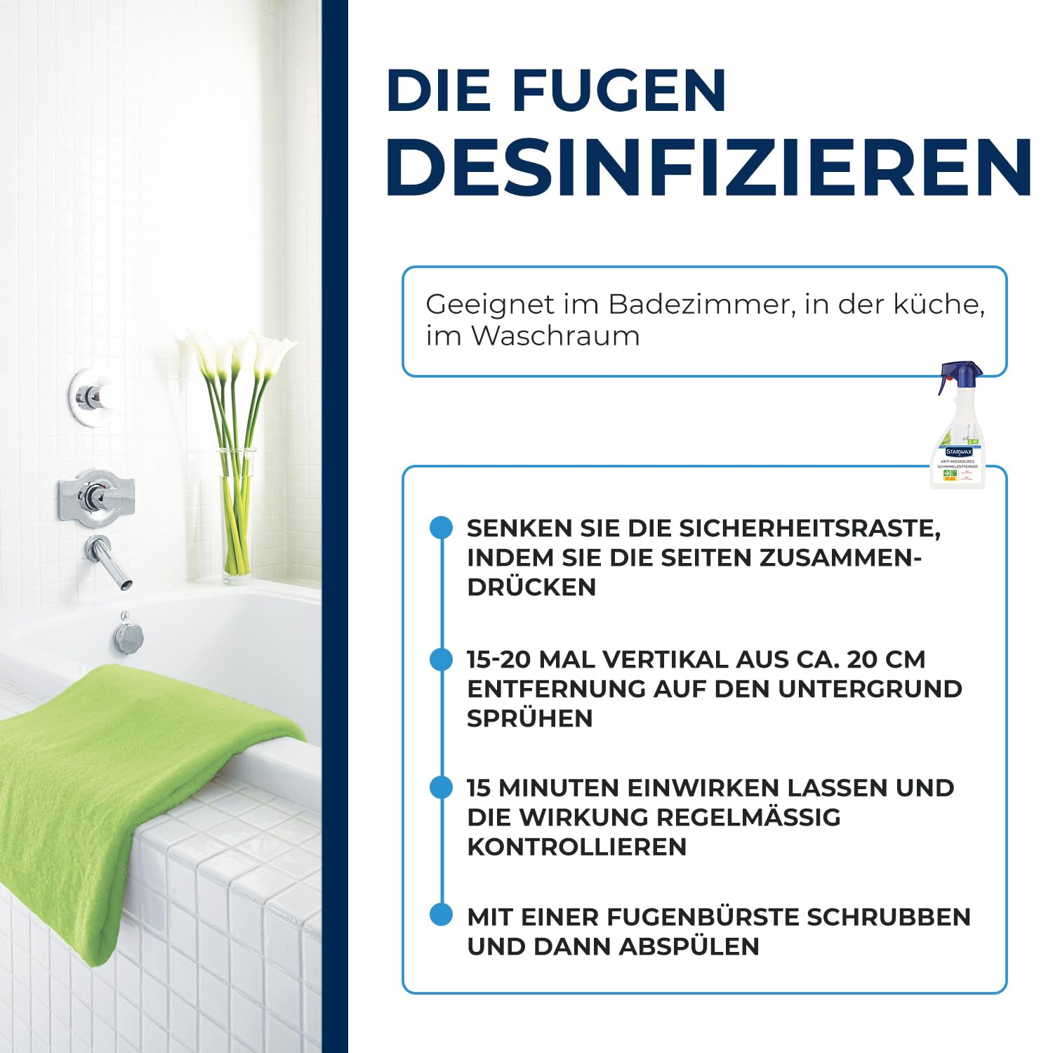 STARWAX - Schimmelentferner - Speziell für Fugen im Badezimmer -Bekämpft Schimmel - Desinfiziert und entfernt schwarze Flecken - Bleichmittel - 600 ml 4