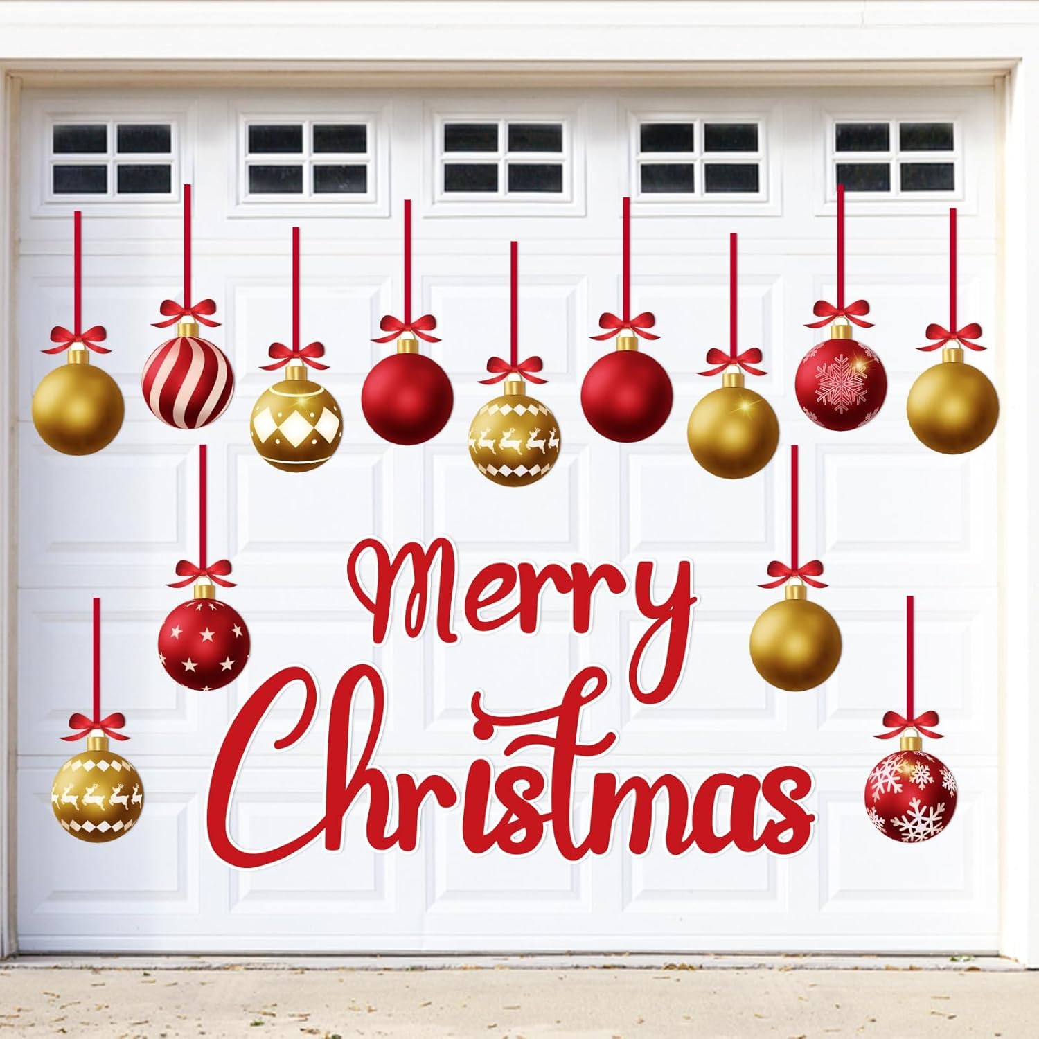 KAHEIGN 31Pcs Christmas Garage Door Magnets, 19CM Merry Christmas Magnet Sticker with 13Pcs Christma Balls and Hanging Bows for Xmas Holiday Garage Door Refrigerator Car Decoration (Gold Red)