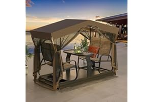 MELLCOM 4-Seat Outdoor Glider Benches with Canopy, Retro Metal Glider Chair for Outside, Porch Swing with Aluminum Frame, Tem