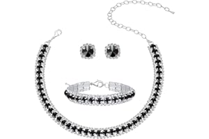 PAXUAN Women Rhinestone Crystal Jewelry Set Crystal Tennis Design Rhinestone Choker Necklace Link Bracelet Teardrop Earrings Set Wedding Bridal Bridesmaids Party