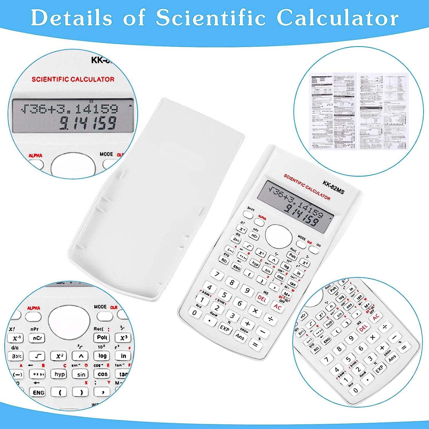 Scientific Calculators Desktop, Scientific Calculators for Students, Scientific Calculator 240 Functions 2 Line 10+2 Digits, Desk Math Calculator for School (White)