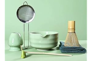 SOOCVWOLF 7 Pcs Matcha Whisk Set, Ceramic Matcha Kit for Tea Ceremony, Matcha Whisk and Bowl, Matcha Tea Set for Making Latte