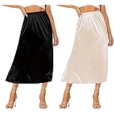 Ellames Women's 2 Pieces Half Slips for Under Dresses Satin Long Underskirt Half Slip Shirt Skirt Extender