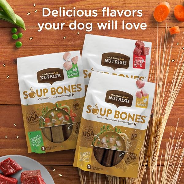 RACHAEL RAY NUTRISH SOUP BONES DOG TREATS, REAL CHICKEN & VEGGIES FLAVOR, 3 BONES, 6.3 OUNCES