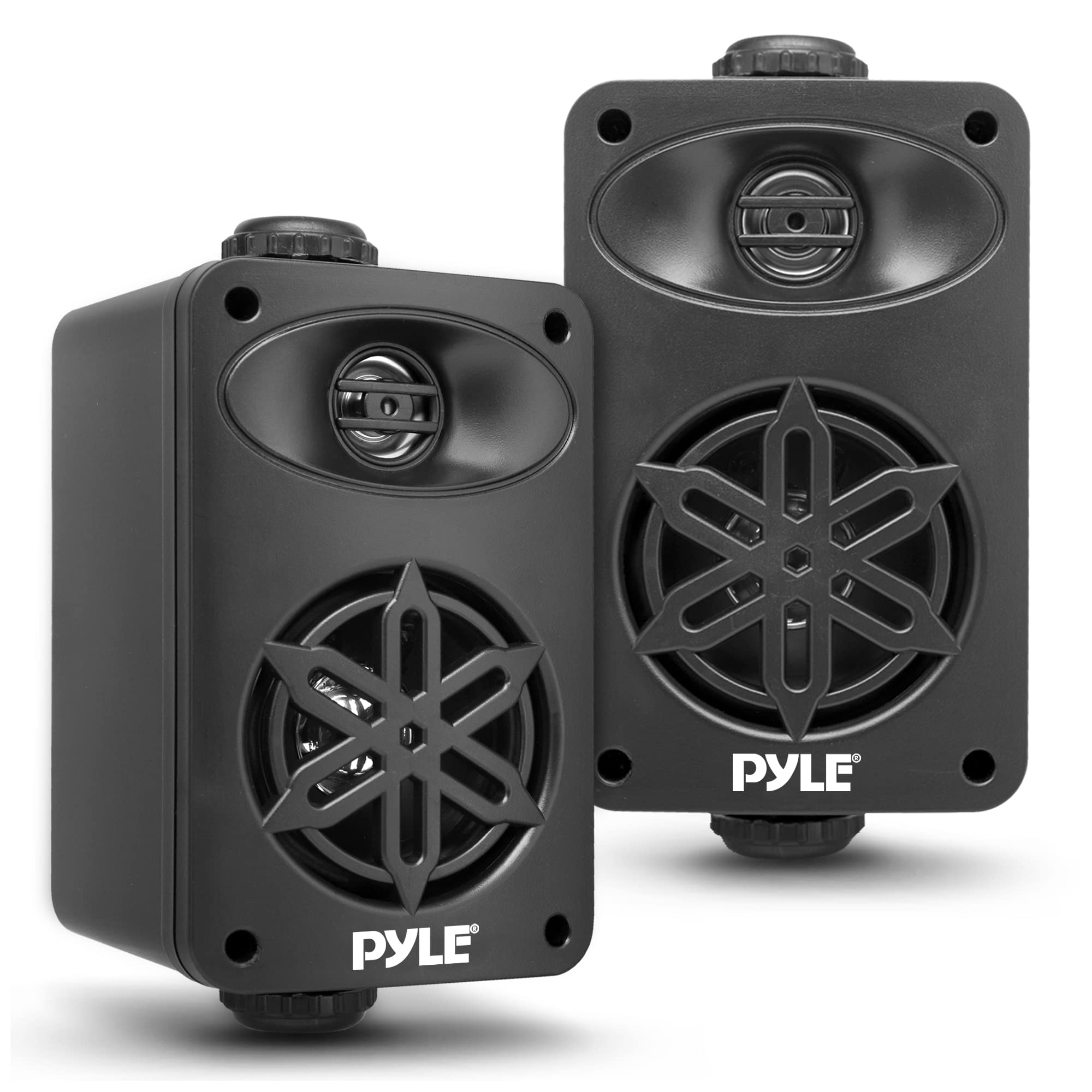 PYLE Waterproof Outdoor Speakers, 9 cm Marine Grade Pair with Universal Mount, Heavy Duty ABS Build for Boat, Patio, Pool, Indoor Use, Works with FM Radio, Bluetooth Radios