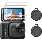 AMAZEAR Screen Lens Protector for Insta360 GO Ultra Accessories, Insta 360 Go-Ultra 3 Tempered Glass Screen Protective Cover &amp; 2 Silicone Lens Cap Combo, 9H Hardness, Touch Sensitive, HD