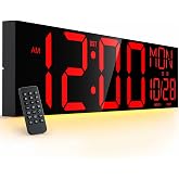 JALL 30" Oversize Digital Wall Clock with 7.3-inch Jumbo Numbers, Extra Large LED Wall Clock with Remote, Giant Digital Clock for Living Room, Church (Black Shell Red Font)