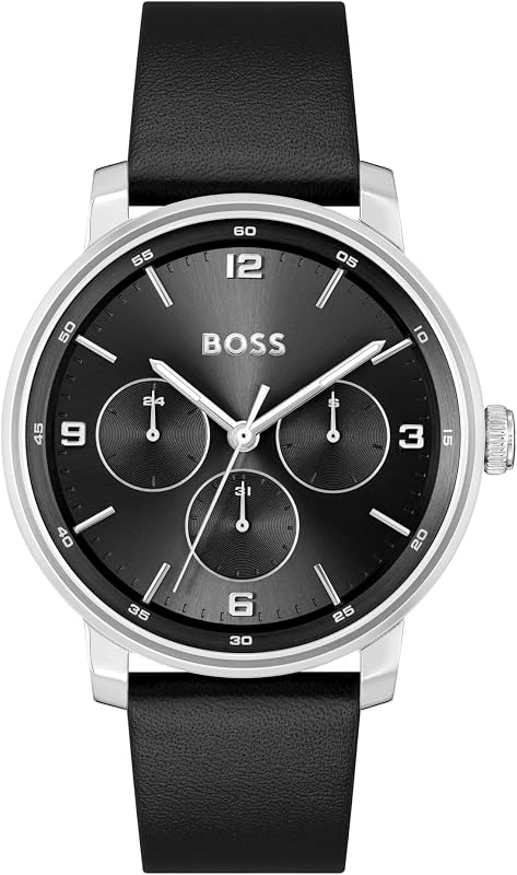 Boss Montre Analogique Multifunction à Quartz pour Homme Collection Contender avec Bracelet en Cuir Noir - 1514125