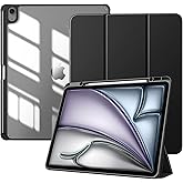 TiMOVO Case for New iPad Air 13 inch (M3/M2-2025/2024) with Pencil Holder, Slim Stand Protective Cover with Clear Transparent Back Shell for iPad Air 13 inch, Auto Wake/Sleep, Black