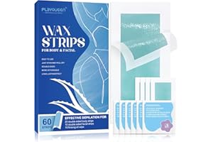 PLAYQUEEN Wax Strips - 60 Count, 10 Calming Oil Wipes Hypoallergenic For Hair Removal, Face Waxing Kit For Women, Body Wax Strips, For Women and Men - Brazilian Waxing, Suitable For All Skin Types.