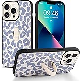 Jefonha Compatible with iPhone 13 Pro Case with Finger Hand Strap Kickstand, Trendy Cool Leopard Cheetah Print Phone Case for Women Men, Full Camera Protection Shockproof Protective Cover, White
