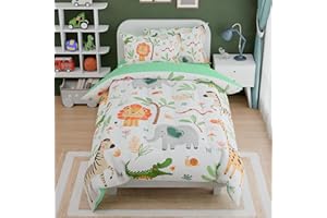 Jungle Animal Kids Bedding Set for Boys Girls, Ultra Soft Microfiber Comforter Set Full Size 4-Pieces, Comforters Bed Sets fo