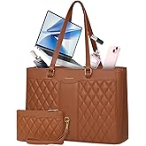 RAINSMORE Laptop Bag for Women 15.6 Inch Work Tote Bags Leather Laptop Tote Professional Laptop Purse Computer Handbag Womens Briefcase Tote with Clutch for Teacher Office Travel, Brown