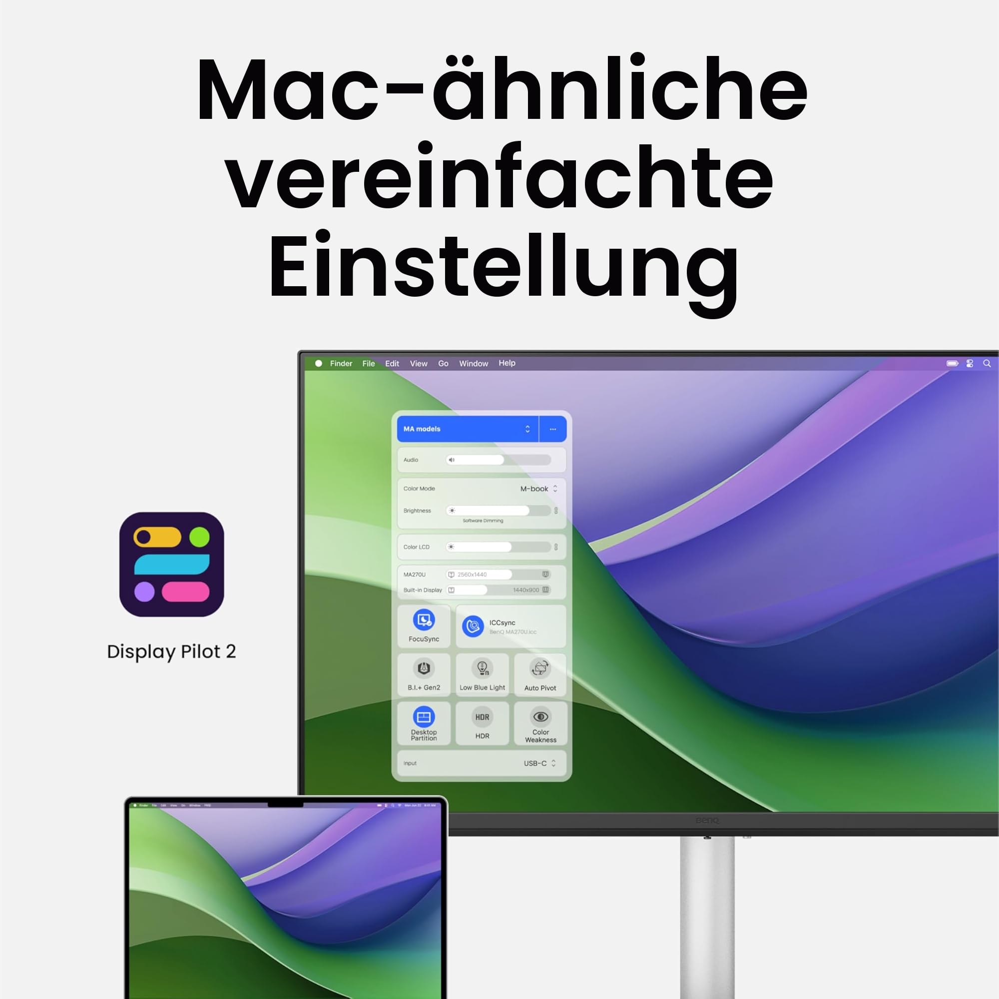 BenQ MA320U 32 Zoll 4K 3840x2160 Monitor für MacBook Pro/Air, Dual USB-C, 90W-Stromversorgung, Mac Color Match, USB-Hub, Helligkeits- und Lautstärkeregelung auf Mac, Verstellbarer Fuß, P3-Farbraum 2