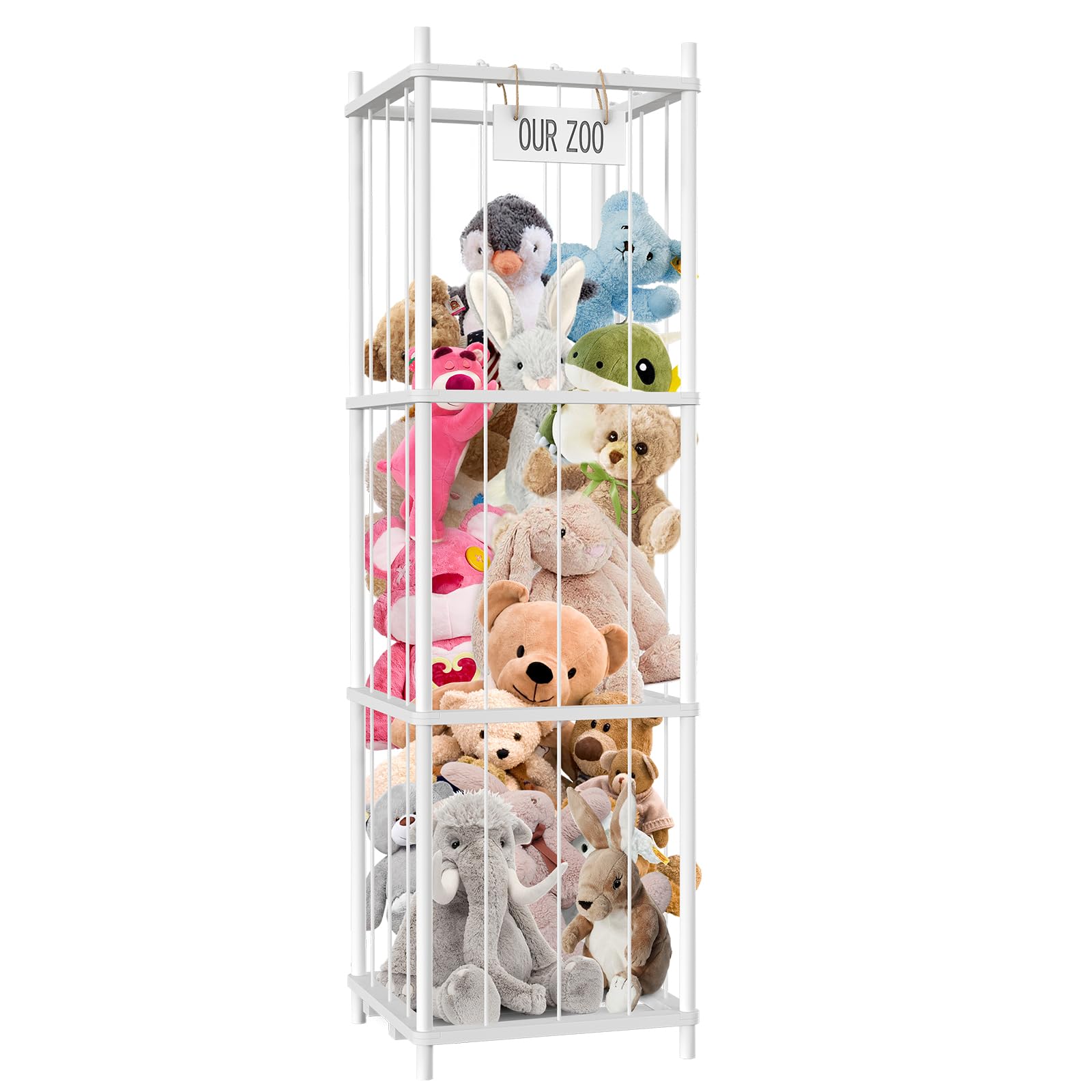 Photo 1 of Stuffed Animal Storage, 54 inch Large Plushy Organizers, Wood Stuffed Animal Zoo Storage, Space Save Vertical Stuffed Animals Holder Holds 50+ Stuffed Animals for Nursery Playroom Bedroom (White)