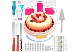 124 Piece Cake Turntable Kit with Pastry Tools Decorating Bags Nozzles Cutter Syringe Brush Icing Spatula for Kitchen