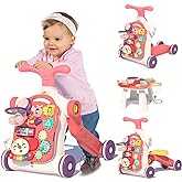 QDRAGON 5 in 1 Walker for Baby Girl, Baby Push Walkers, Assemble as Scooter/Motorbike/Activity Center/Detachable Panel, Walking Toys for Infants 6-12 Months, Red