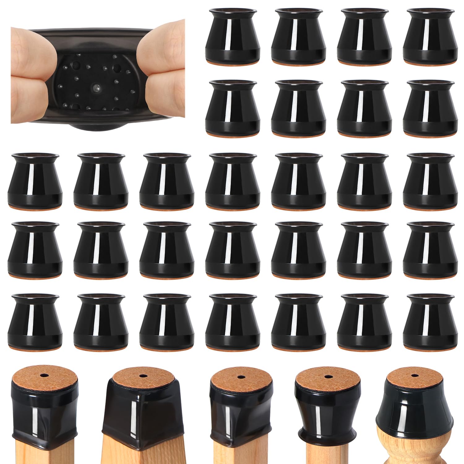 Photo 1 of 32 Pcs Chair Leg Floor Protectors for Hardwood Floors Silicone Covers to Protect Wood Tile Floors Felt Bottom Furniture Leg Caps Anti-Scratch Reduce Noise (Fit:0.9"-1.29")