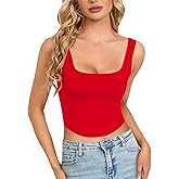 CLOZOZ Corset Tank Crop Top for Women Bustier Square Neck Sleeveless Sexy Going Out Trendy Summer Tops Red