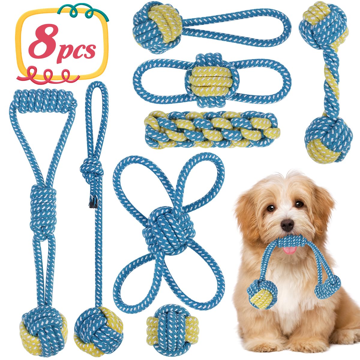 ETACCU 8 Pcs Dog Rope Toy for Small Dogs & Puppy, Rope Dog Toys for Aggressive Chewers,100% Cotton Dog Rope Toys for Small Dogs, Puppy Chew Rope Toys