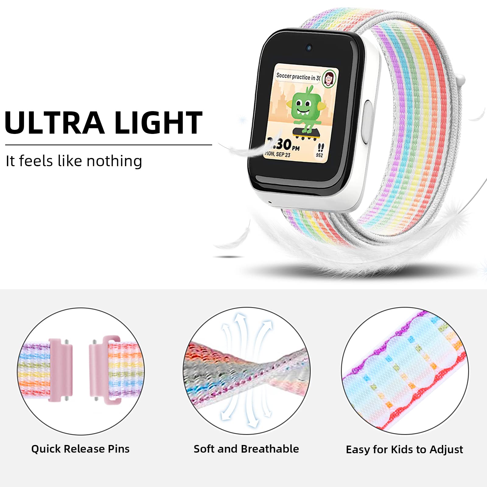 NewJourney Nylon Bands Compatible with SyncUP Kids Watch 2/1 Band, Breathable Hook&Loop Replacement Band for Boys Girls