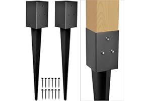 WIMART Fence Post Anchor 4''x4'', Heavy Duty Metal Fence Post Anchor Ground Spike 24''x4''x4'' for Fence, Mailbox, Bird feeder, Decking, Banner, ... with The Black Powder Coating Cover on The Surface (Set 2)