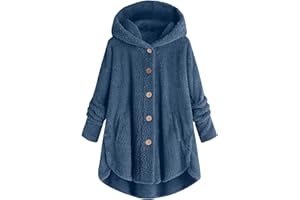 Dazajoo Womens Sherpa Jacket with Hood Plus Size Teddy Bear Coats Button Down Fleece Faux Fur Cardigans Winter Outerwear