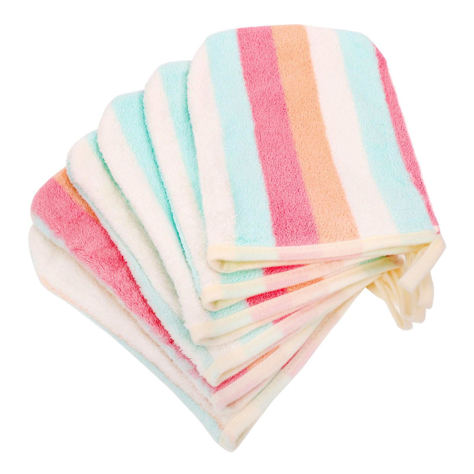 PHOGARY 6 Pack Face Cloth Wash Mitt, Super Absorbent & Soft Face Body Coral Fleece Microfibre Washcloths, Facial Mitts with Hanging Loop,21x15cm,Rainbow Striped